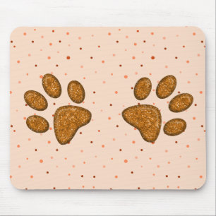 Sparkling Cat Paw Print - Orange Mousepad