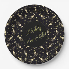 Sparkling Celebration Gold & Black Customizable Pappteller