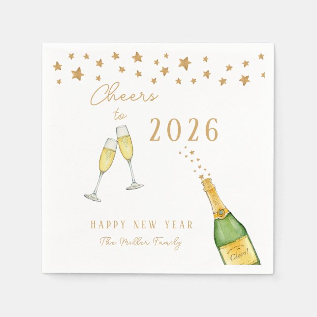 Sparkling Champagne Cheers to New Year Party Serviette (Vorderseite)