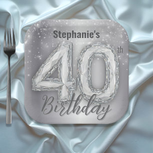 Sparkling Chic Silver G am Gemstone 40. Geburtstag Pappteller