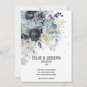 Sparkling Dusty Blue & Plum Wedding Einladung