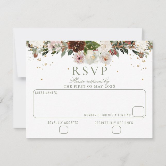Sparkling Floral Chuppah Canopy Wedding RSVP Karte (Vorderseite)