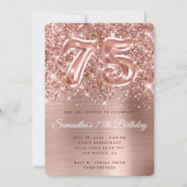Sparkling Glittery Rose Gold Glam 75. Geburtstag Einladung