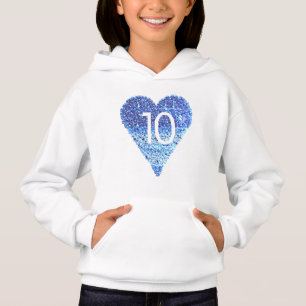 Sparkling Glitzer Blue Heart 10. Geburtstagsmädche Hoodie