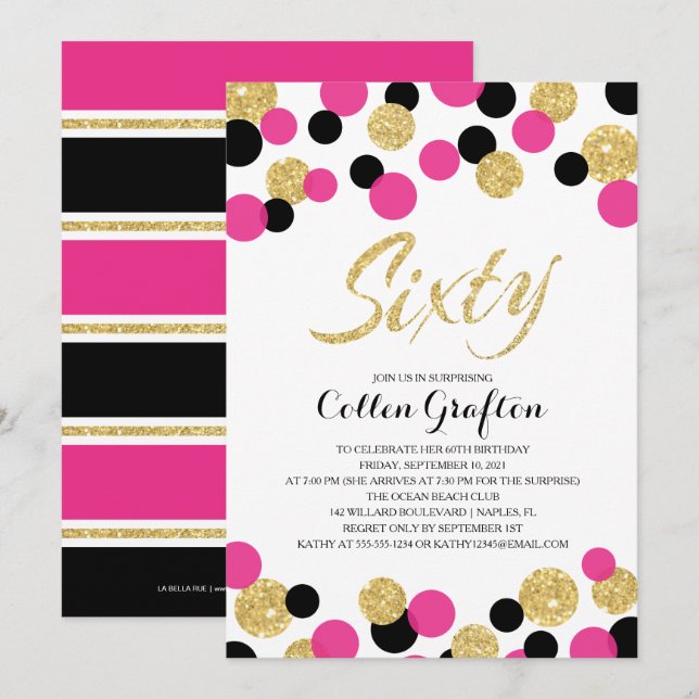 Sparkling Glitzer Confetti | 60. Geburtstag Einladung (Vorne/Hinten)