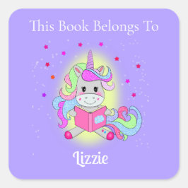 Sparkling Glitzer Unicorn Reading Buchzeichen Quadratischer Aufkleber
