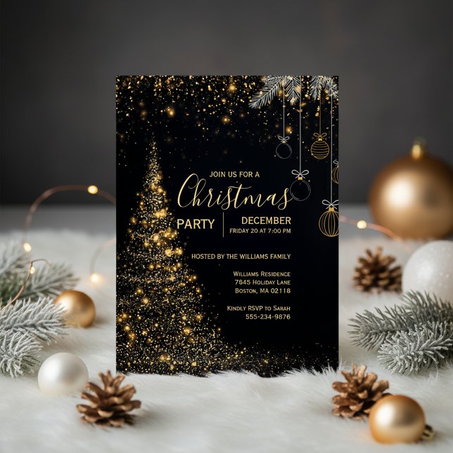 Sparkling Gold Christmas Tree Invitation Einladung (Gold Holiday Invitation)