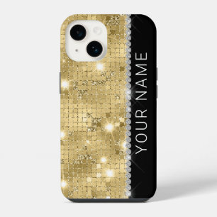 Sparkling Gold Glitter Custom Name iPhone 14 Hülle