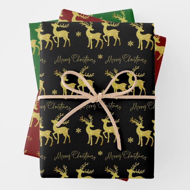 Sparkling Gold Glitzer Deer Frohe Weihnachten Geschenkpapier Set (Beispiel)