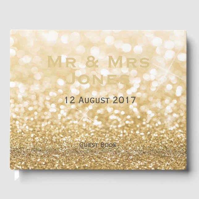 Sparkling Gold Glitzer & Mrs. Wedding Gästebuch (Vorderseite)