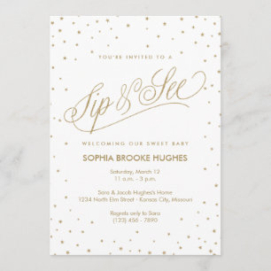 Sparkling Gold Stars Moderne Sip and See Dusche Einladung