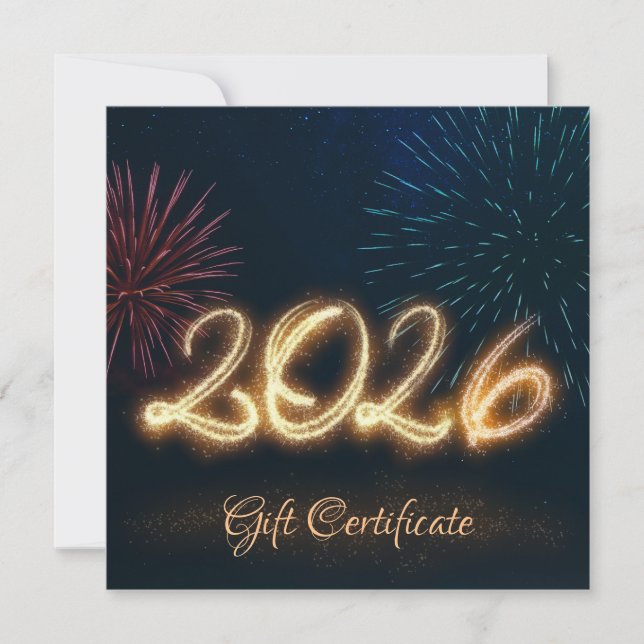 Sparkling Happy New Year Fireworks 2026 Gift Card (Vorderseite)