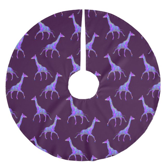 Sparkling Hippie Style Lila Giraffe Polyester Weihnachtsbaumdecke (Vorderseite)