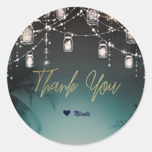 Sparkling Lights Palm Trees Elegant Beach Weißding Runder Aufkleber