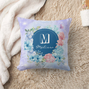 Sparkling Moderne Lila Blauflora Kissen