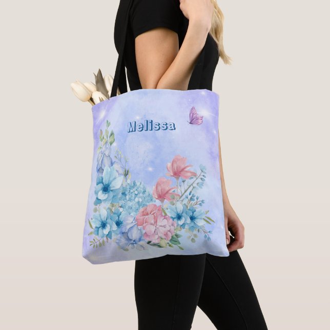 Sparkling Moderne Lila Blauflora Tasche (Von Nahem)