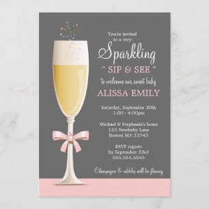 Sparkling New Baby Girl Sip and See Invitation