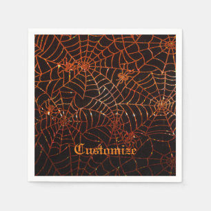 Sparkling Orange Spider Webs Napkins Serviette