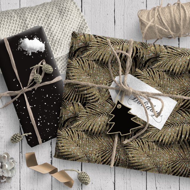 Sparkling Palm Blätter Muster Gold ID831 Geschenkpapier (Von Creator hochgeladen)
