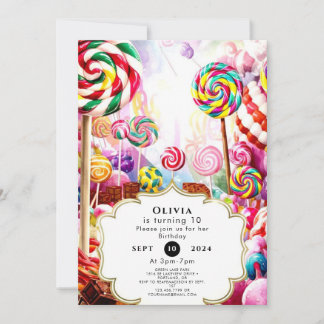 Sparkling Pastel Candyland Geburtstag Einladung