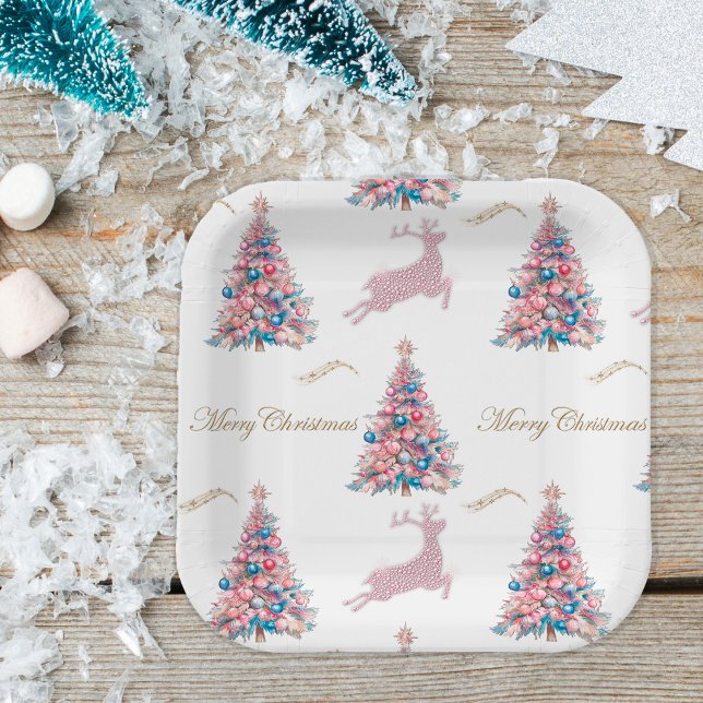 Sparkling Pastel Reindeer Christmas Paper Plates Pappteller (Sparkling Pastel Reindeer Christmas Paper Plate by the Olde Christmas Shoppe)