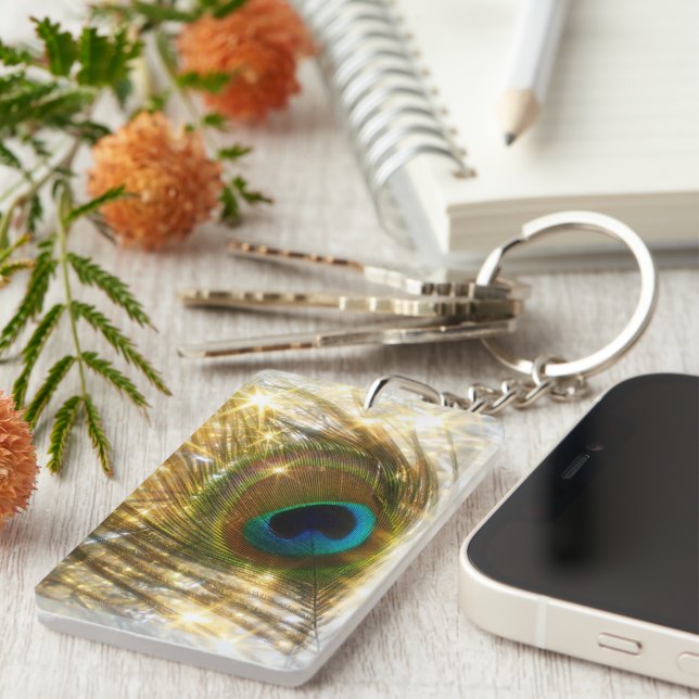 Sparkling Peacock Feather Key Chain Schlüsselanhänger (Vorderseite rechts)