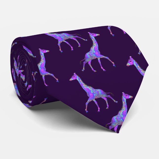Sparkling Psychedelic Lila Pink Giraffe Krawatte (Gerollt)