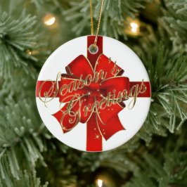 Sparkling Red Bow Happy Holidays Foto Keramik Ornament