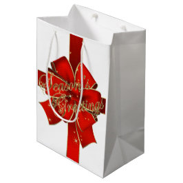 Sparkling Red Bow Season's Grußgeschenktasche Mittlere Geschenktüte