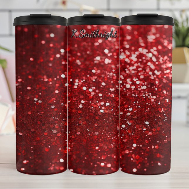 Sparkling Red Christmas Glitter Thermosbecher (Von Creator hochgeladen)