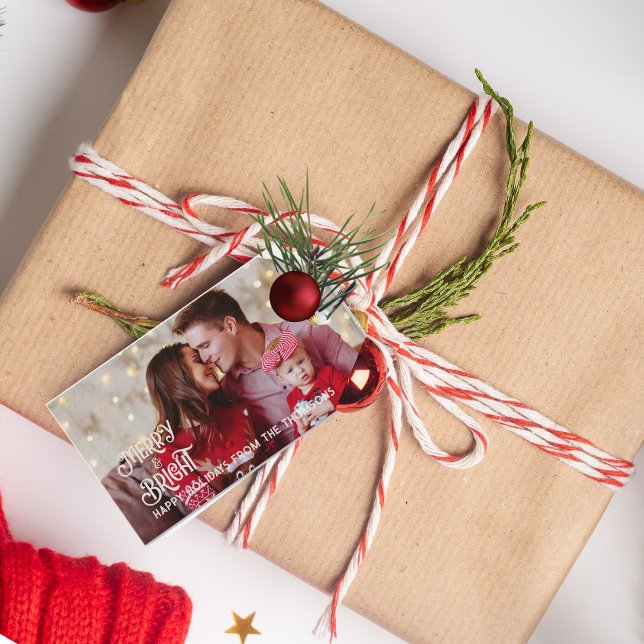 Sparkling Red Star Merry Bright Weihnachten Geschenkanhänger (Von Creator hochgeladen)