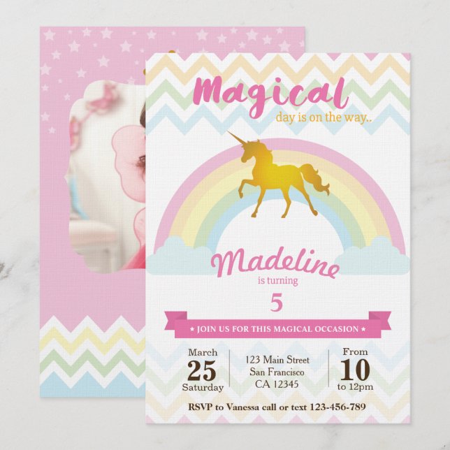 Sparkling Regenbogen Einhorn-Geburtstagseinladung Einladung (Vorne/Hinten)