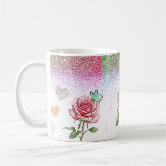 Sparkling Rose and Butterfly Coffee Mug Kaffeetasse
