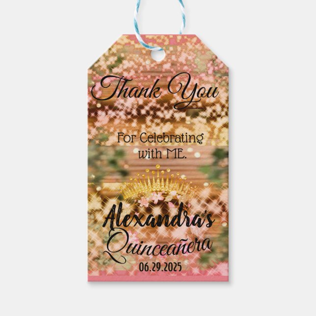 Sparkling Rose Gold Quinceñera Prinzessin Spanisch Geschenkanhänger (Vorderseite)