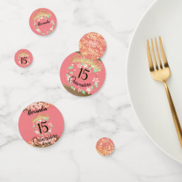 Sparkling Rose Gold Quinceñera Prinzessin Spanisch Konfetti