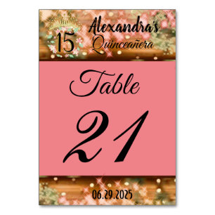Sparkling Rose Gold Quinceñera Prinzessin Spanisch Tischnummer