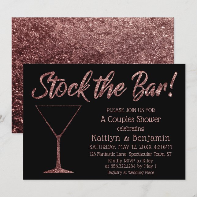 Sparkling Rose Gold Stock Bar Couples Dusche Einladung (Vorne/Hinten)
