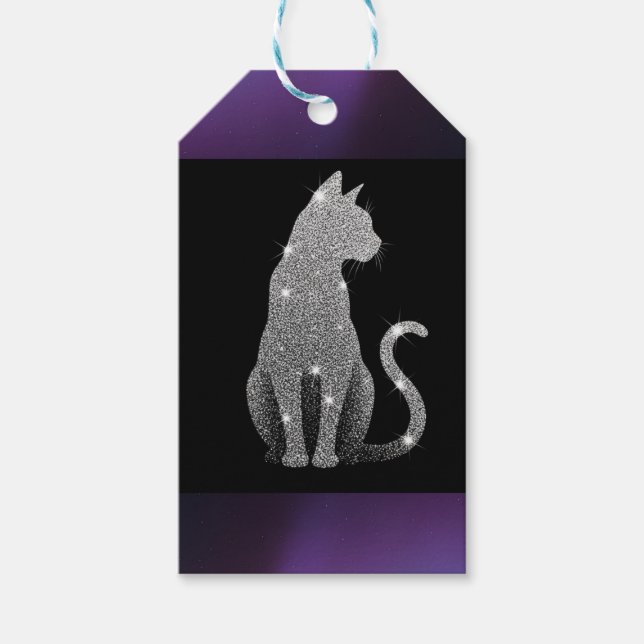 Sparkling Silver Cat Geschenkanhänger (Vorderseite)