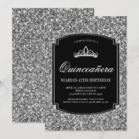 Sparkling Silver Glitzer Quinceañera Einladungen