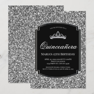 Sparkling Silver Glitzer Quinceañera Einladungen