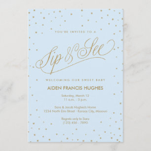 Sparkling Stars Blue Boy Baby Sip and See Einladung