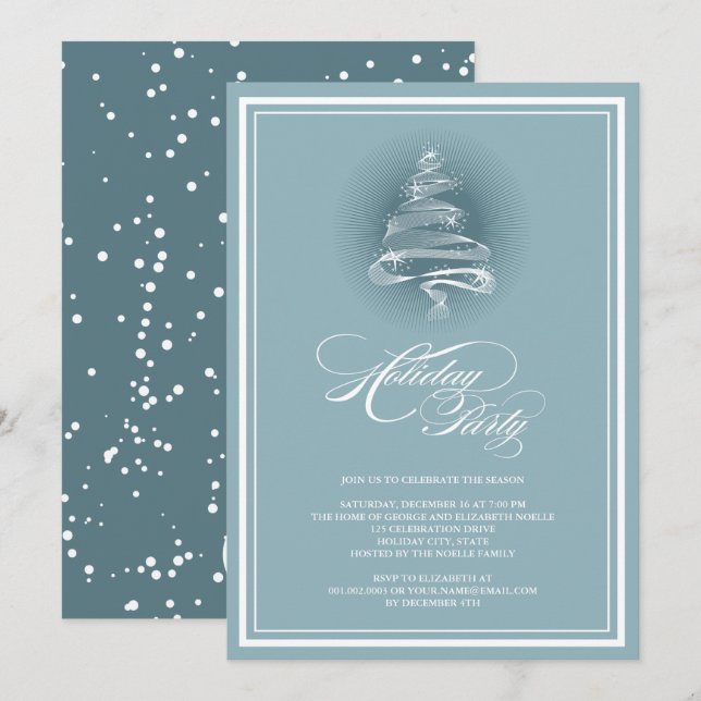Sparkling Stars Blue Christmas Tree Holiday Party Einladung (Vorne/Hinten)
