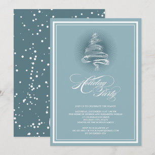 Sparkling Stars Blue Christmas Tree Holiday Party Einladung