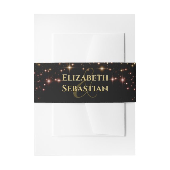 Sparkling Stars Gold und Black Wedding Einladungsbanderole (Vorderseite Beispiel)