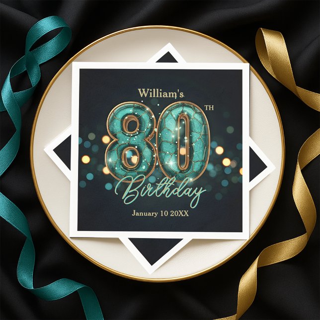  Sparkling Teal and Gold 80th Birthday  Serviette (Von Creator hochgeladen)