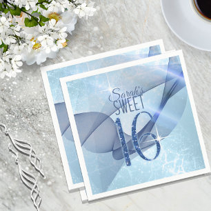 Sparkling-Wirbel 16 . Geburtstag Blue ID652 Serviette