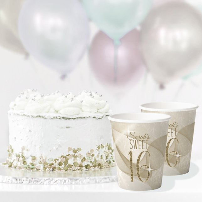 Sparkling-Wirbel 16 . Geburtstag Gold-ID652 Pappbecher (Von Creator hochgeladen)