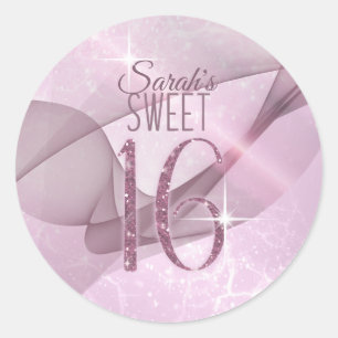 Sparkling-Wirbel 16 . Geburtstag Orchid Pink ID652 Runder Aufkleber