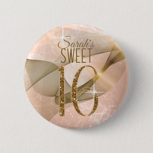 Sparkling-Wirbel 16 . Geburtstag Rose Gold-ID652 Button (Vorderseite)