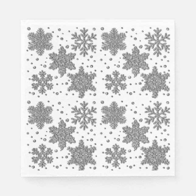 Sparklingelnde Silberflossen-Schneeflocken-Urlaubs Serviette (Vorderseite)